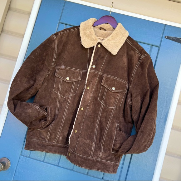 Scully Brown BOAR SUEDE PILOT JACKET with Cream Sherpa Collar Men’s Size XL - Picture 2 of 11